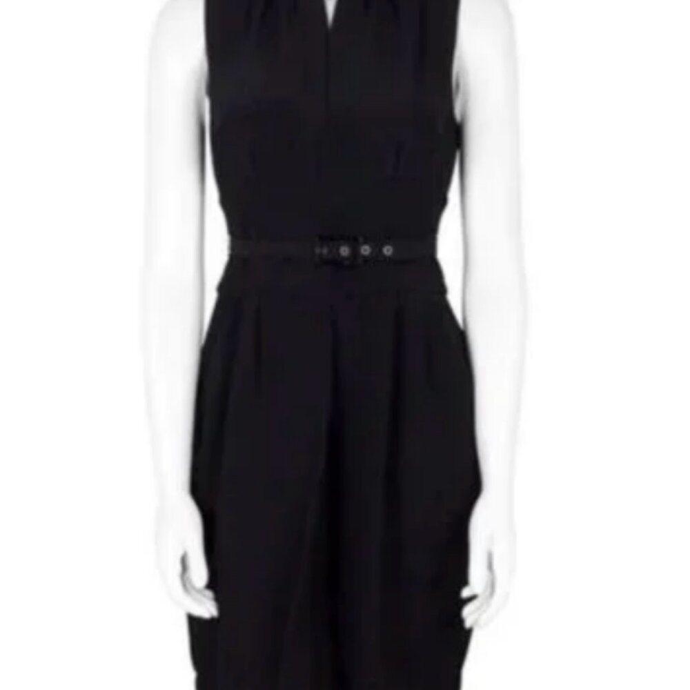 Just Cavalli high neck, belted, keyhole neckline Black cocktail dress